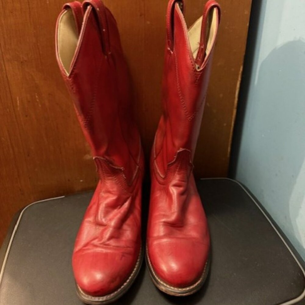 Vintage 1980s Red Laredo Round-toe Roper Cowboy Boots - 6M - Picture 1 of 16